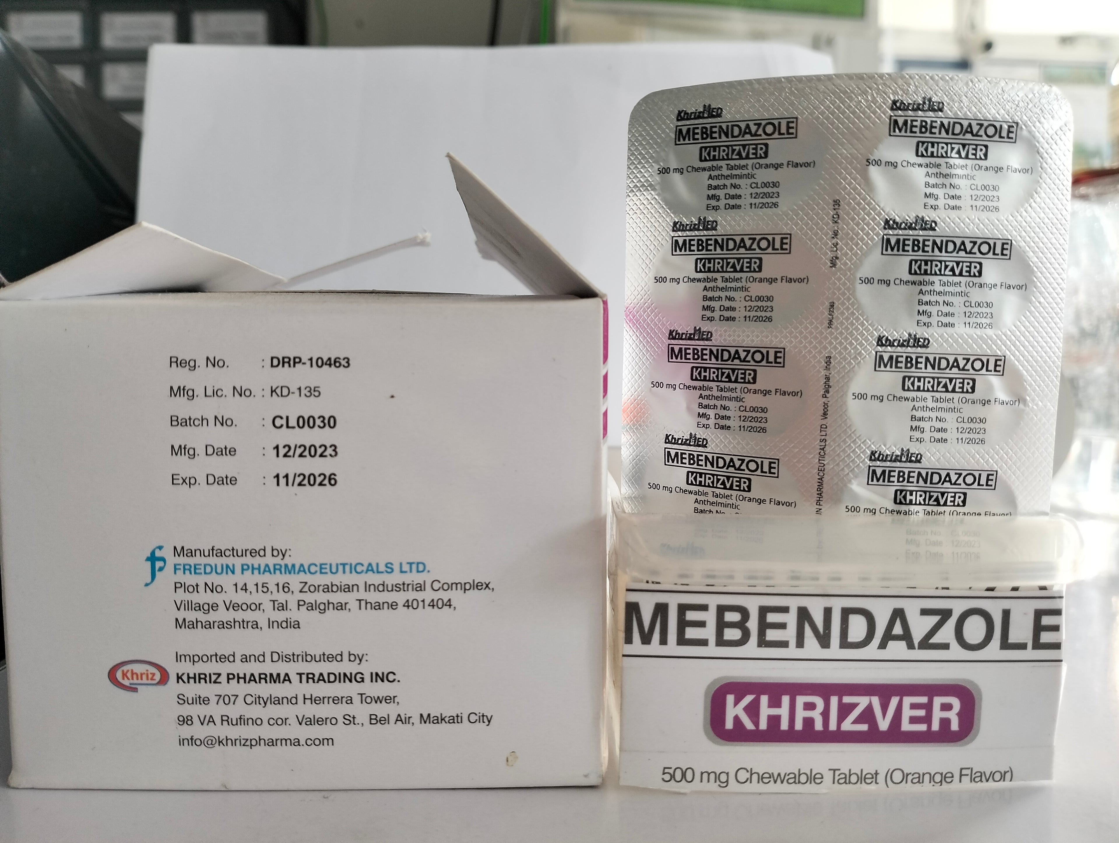 Mebendazole (Khrizver) 500mg/tab